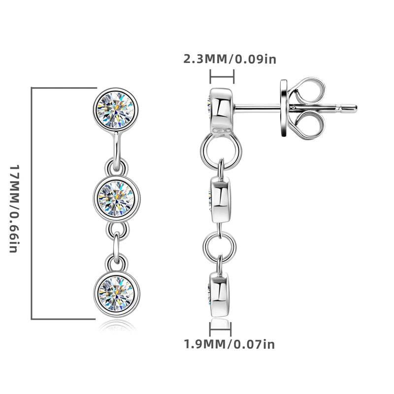 Anziw Long Chain Link Hanging Earrings Silver 925 2-3mm Moissanite