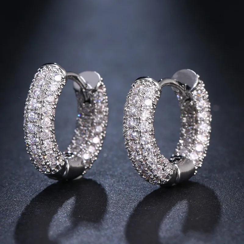Anziw Micro Paved Full Moissanite Hoops Earrings Silver 925 Dazzling Diamond
