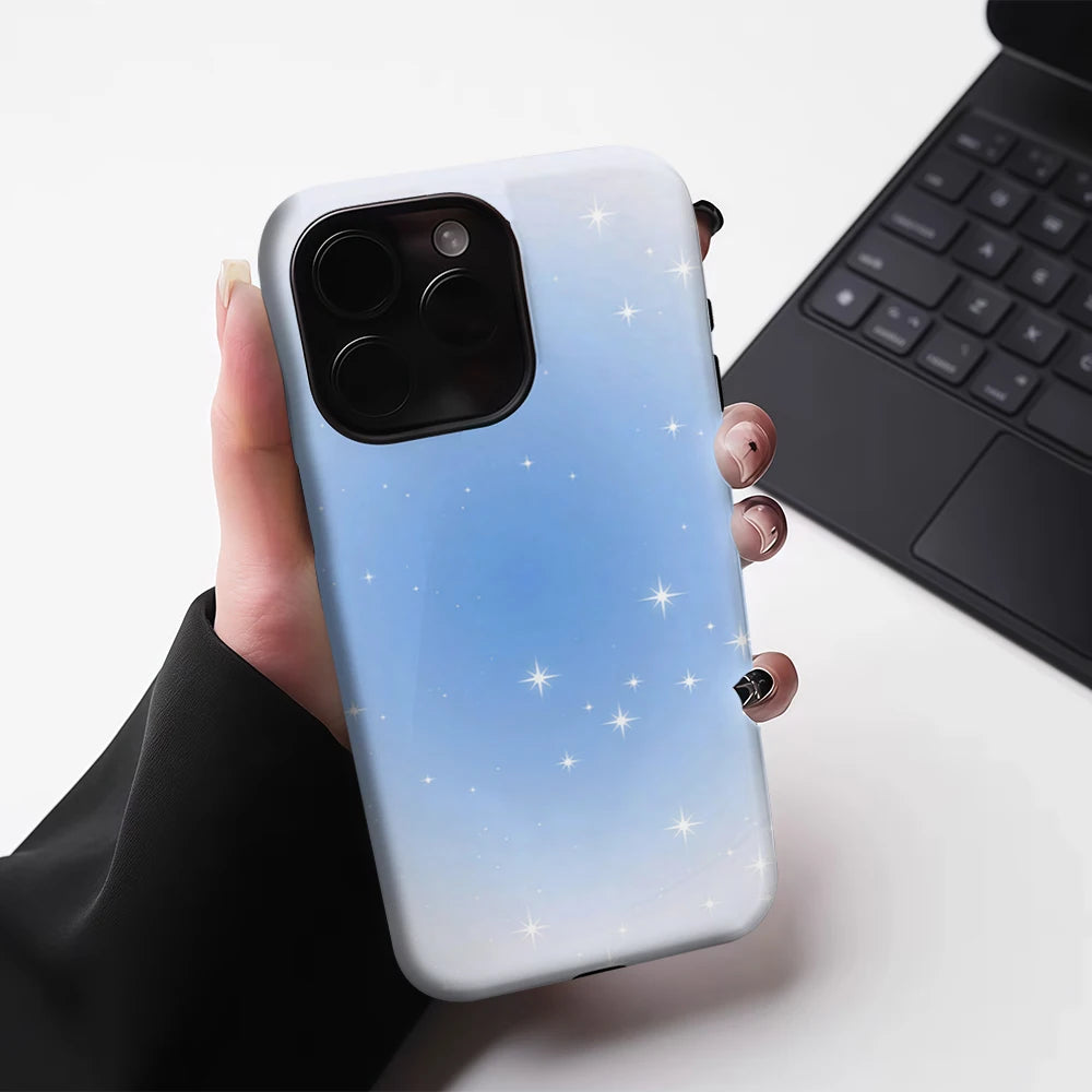 Pale Blue Star Shower iPhone Case Magnetic Tough Double Layer Cover