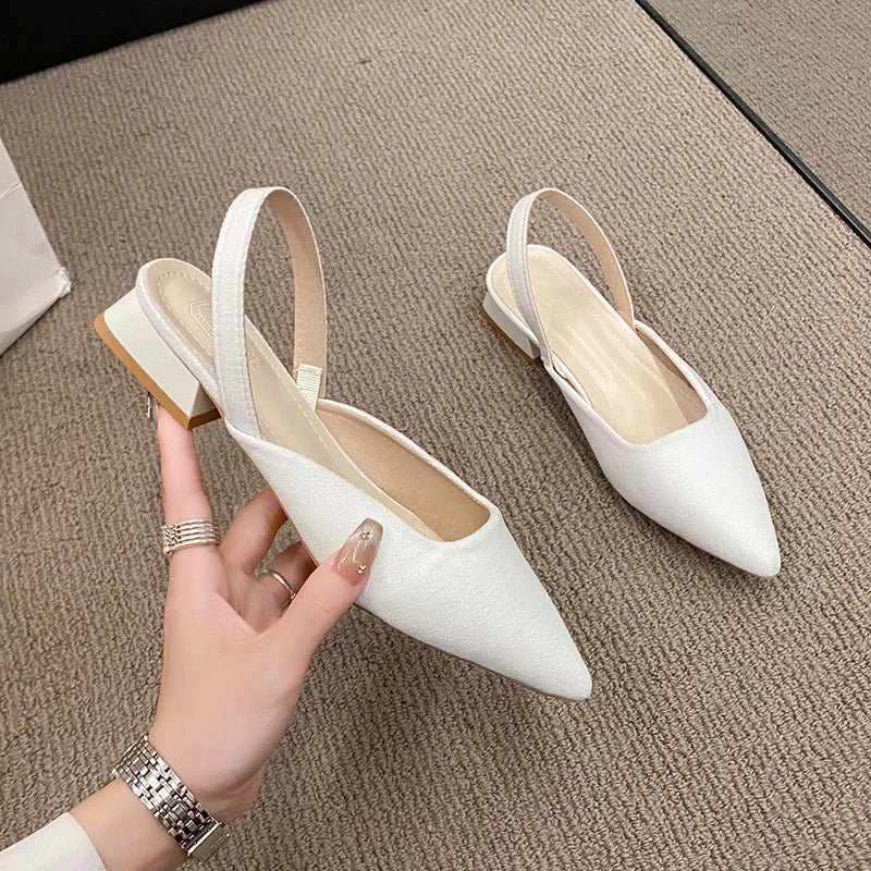 Summer Women New Sexy Retro Solid Color Heels PU Leather Shoes Outdoor Banquet Party Pointed Shoes Fashion Sandals Plus Size 42