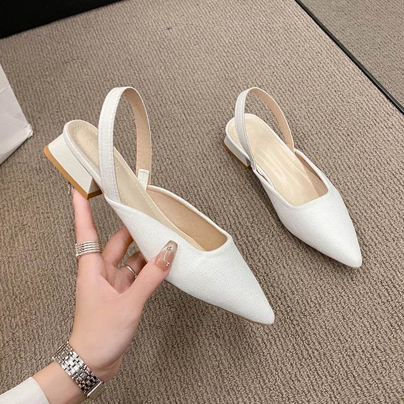 Summer Women New Sexy Retro Solid Color Heels PU Leather Shoes Outdoor Banquet Party Pointed Shoes Fashion Sandals Plus Size 42 - Imbasat