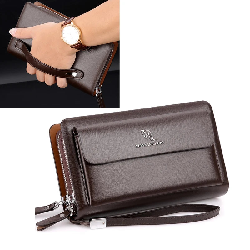 Leather Clutch Bag for Man Zipper Wallet Passcard Fashion Luxury Handbag Square Card Holder Phone Pouch Hand Porter Bag Male