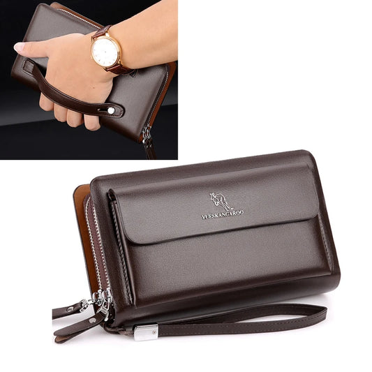 Leather Clutch Bag for Man Zipper Wallet Passcard Fashion Luxury Handbag Square Card Holder Phone Pouch Hand Porter Bag Male - Imbasat