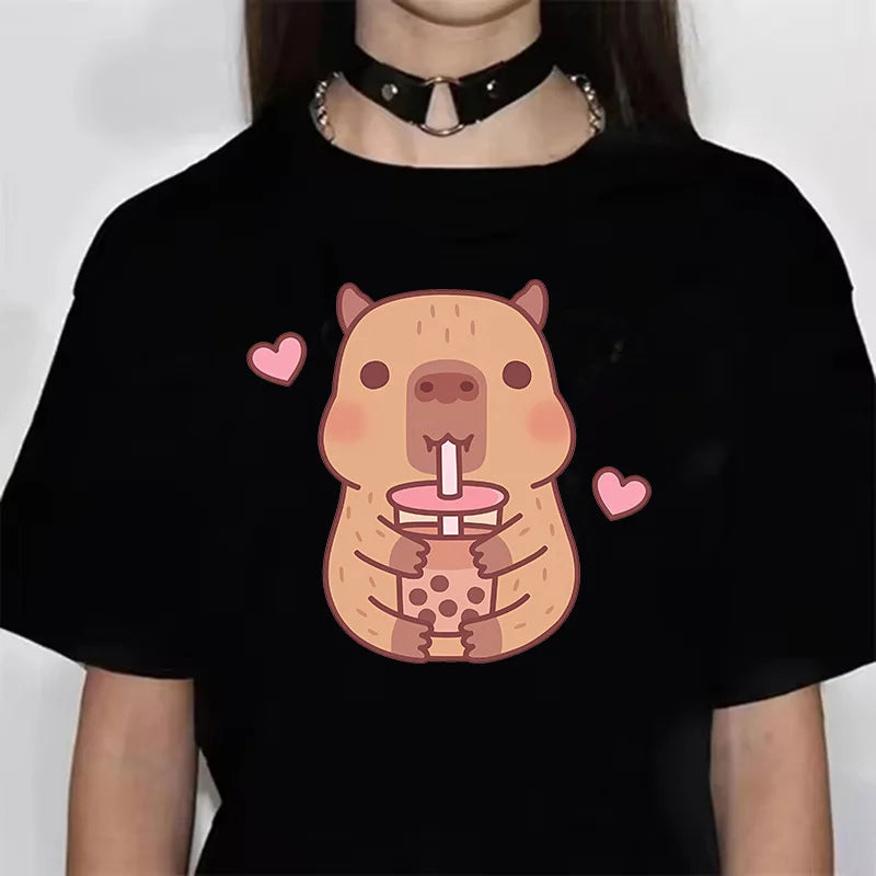 Funny Anime Capybara T Shirt Women Soft Fabric