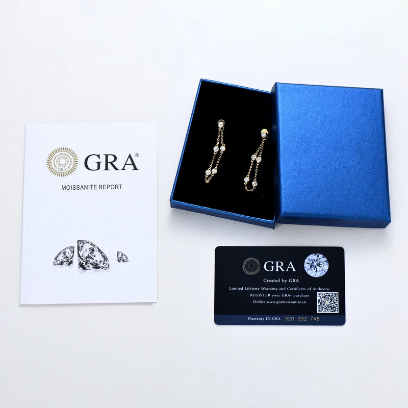 Anziw Long Chain Tassel Earring Moissanite Drop Station Piercing Earrings 925 Sterling Silver