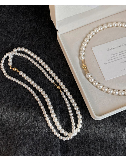 Girl’s Imitation White Pearl Magnetic Round Buckle Beadeds Chain Necklace 2024 New Collarbone Chain Elegant Jewelry for Women