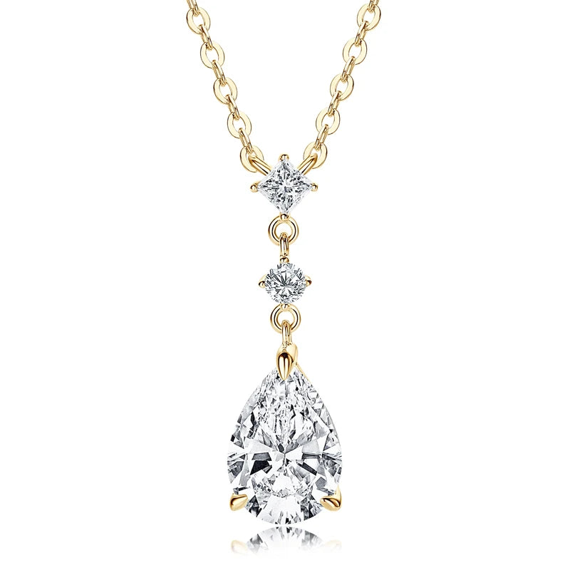 2ct Pear Cut Moissanite Waterdrop 925 Silver Adjustable Chain Necklaces