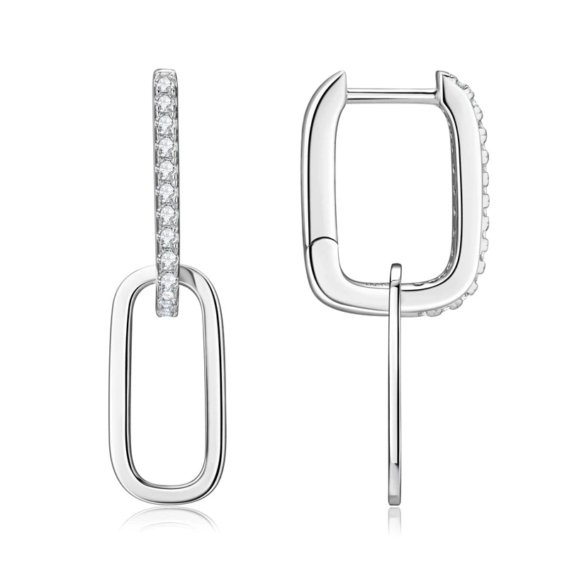 Anziw Paperclip Drop Link Earrings Detachable Hoops Silver 925 Moissanite Huggie Earring