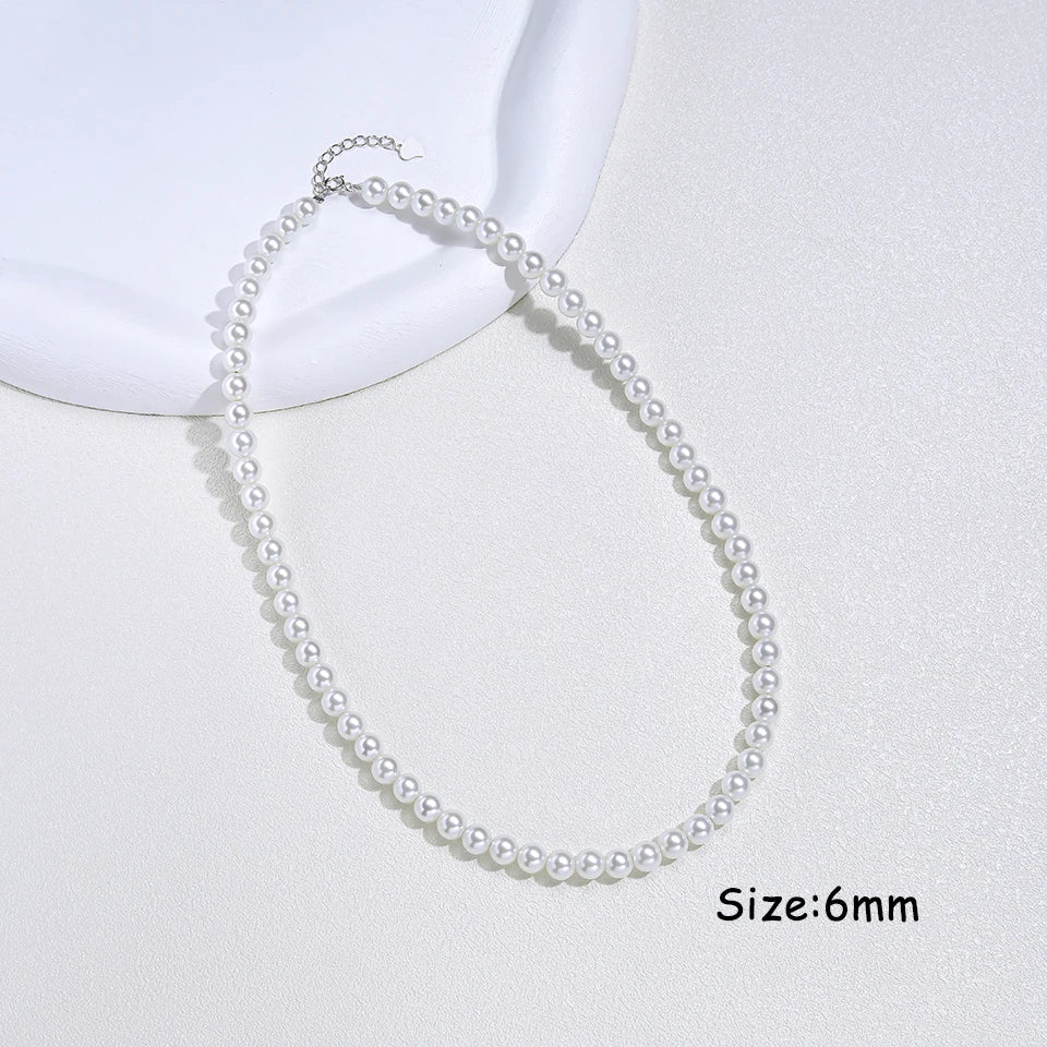 925 Sterling Silver 6mm Pearl Necklace For Women Jewelry On Neck  Pearl Bead Choker Cheap Items With Party Gift