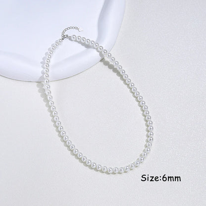 925 Sterling Silver 6mm Pearl Necklace For Women Jewelry On Neck  Pearl Bead Choker Cheap Items With Party Gift