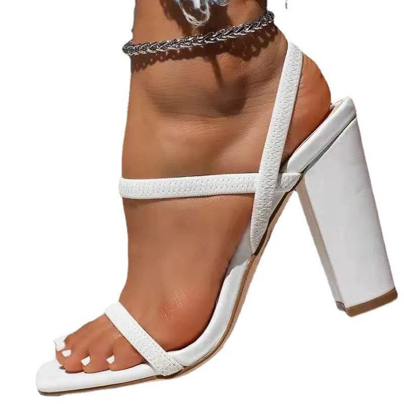 Woman Large Size 2024 New Summer Heel Shoes Thick Heels Miss Sandals 7CM Square Head Minimalist Design Fashionable and Versatile - Imbasat