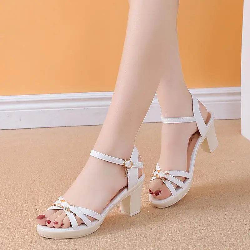 Fashion Wedge Sandals Dress For Women 2024 Comfortable Summer High Heels White Shoes Woman Rhinestones Shoes Size 40 - Imbasat