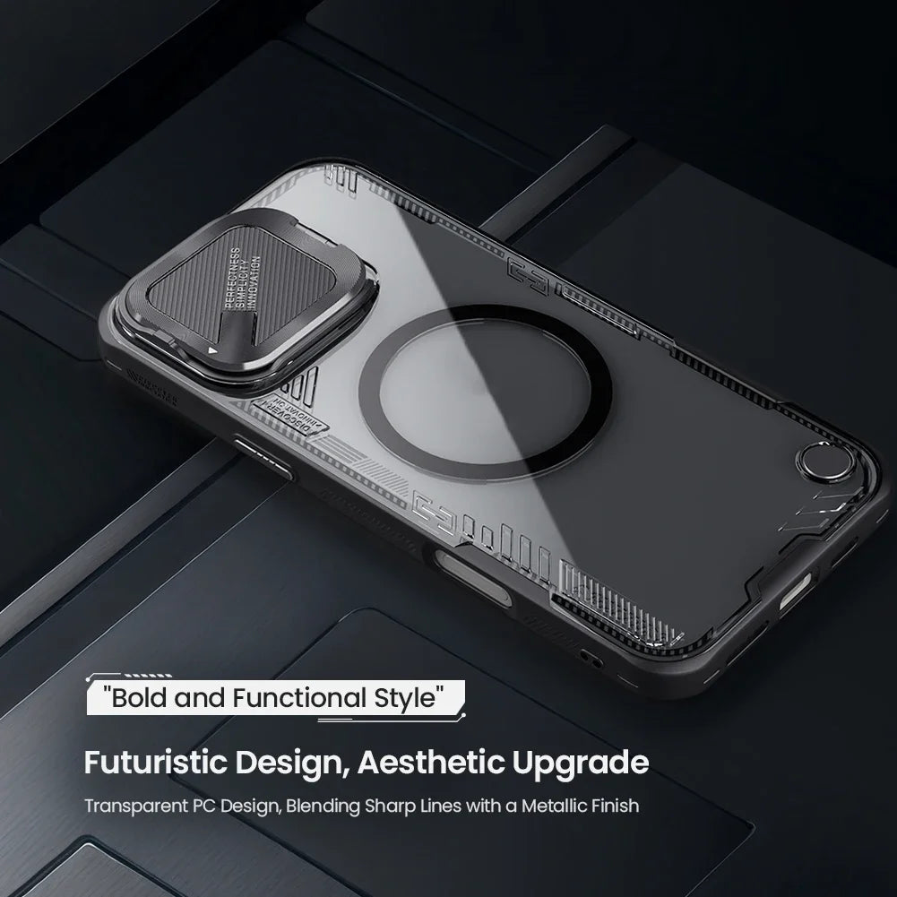 Nillkin-magnetic case for iPhone 16 series, Transparent PC Back cover, TPU frame, lens protection stand, MagSafe, Full Coverage