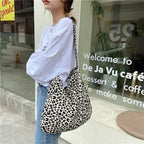 Oversized Leopard Prints Shoulder Bags for Women Deformable Canvas Large Capacity Shopping Totes 2024 Winter New Luxury Handbags - Imbasat