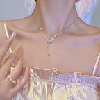 Vintage Zircon Flower Pearl Necklace