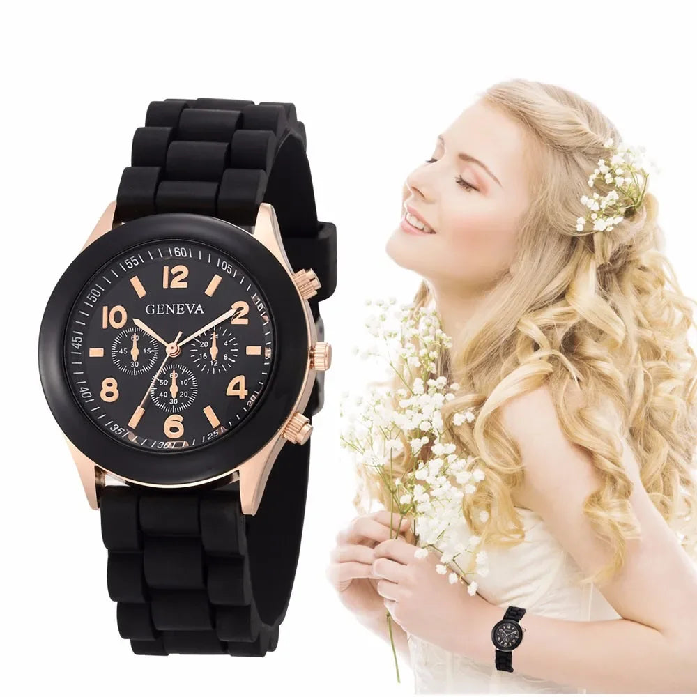 Famous Brand Geneva Ladies Fashion Watch Male and Female Student Silicone Quartz Wristwatch Clock Wholesale Relogio Feminino