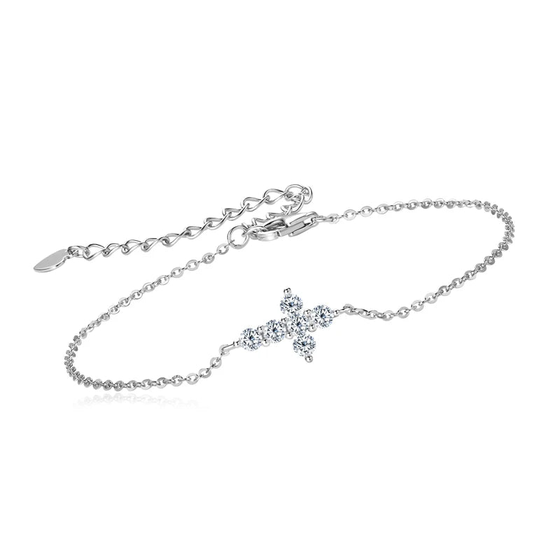 Moissanite Cross Bracelet 925 Silver Adjustable Chain Bracelets