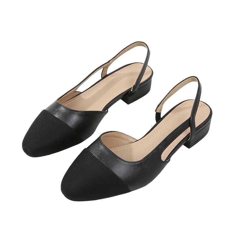 Patchwork Leather Slingbacks Women's Sandals Fashion Flat Heel Formal Ladies Shoes Sexy Party Sandals Dress Wedding Party Shoes