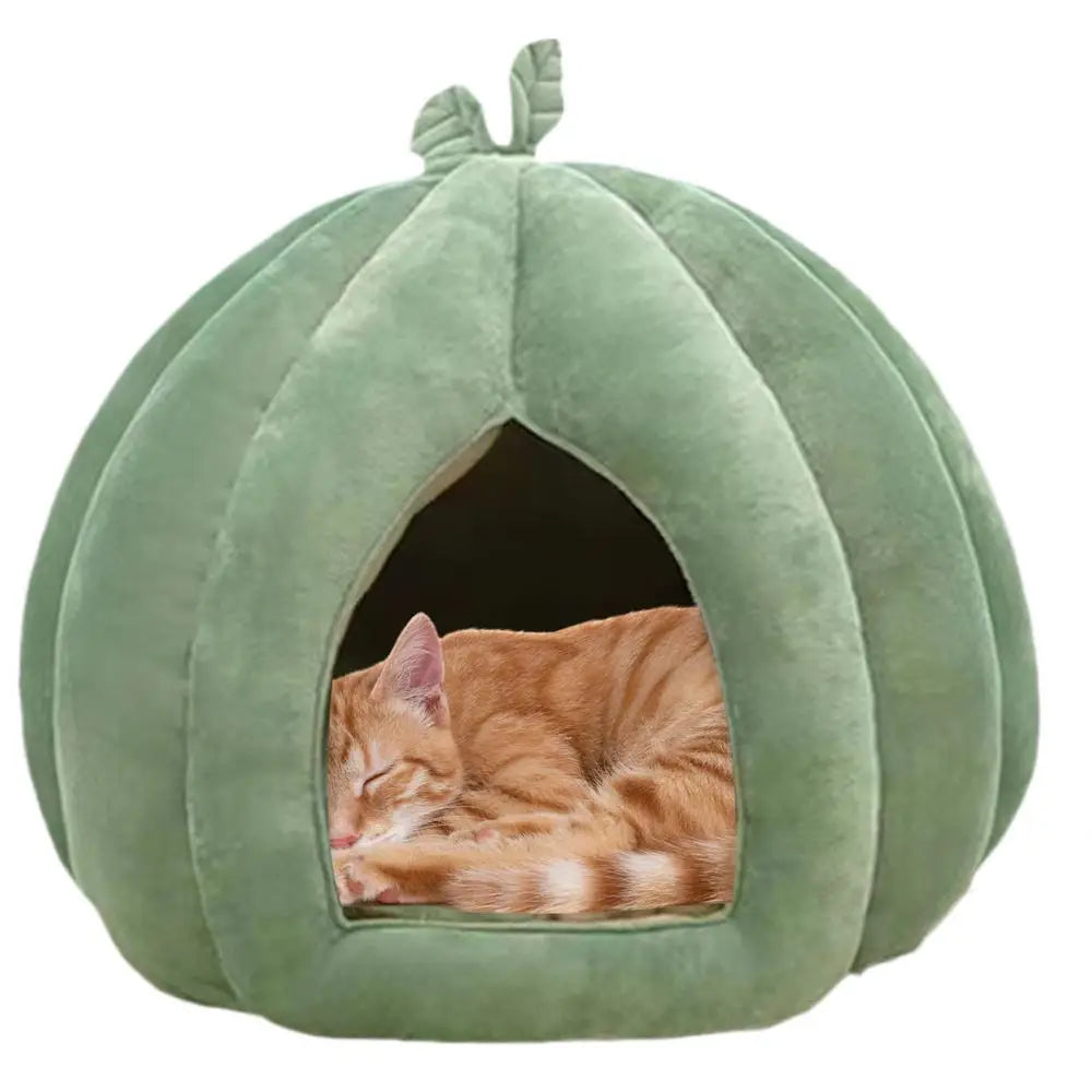 Pumpkin Cat Bed Deep Sleep Comfort House Enclosed