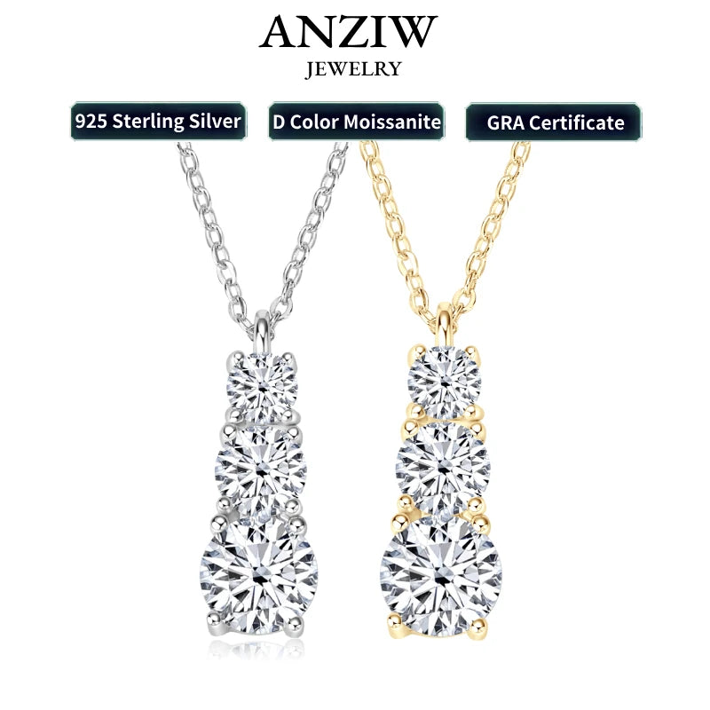 925 Silver Women's Necklace 1.80CTW.3 Stones D Color