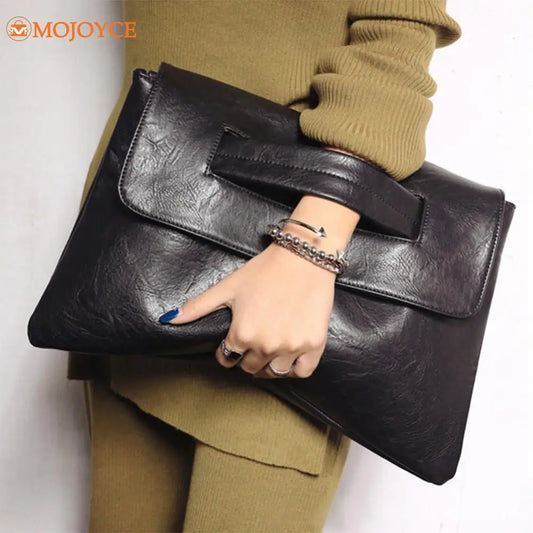 Vintage Ladies PU Leather Wristlet Women Solid Color Envelope Clutches High Capacity Handbag&Purse 2023 Fashion Large Clutch Bag