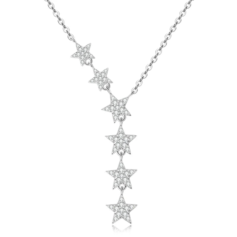 925 Sterling Silver Y Lariat 6 Star Pendant Necklace