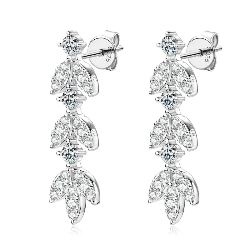 ANZIW Real Moissanite Earrings Leaf Chandelier Drop Dangle Long Earrings 925 Silver Piercing