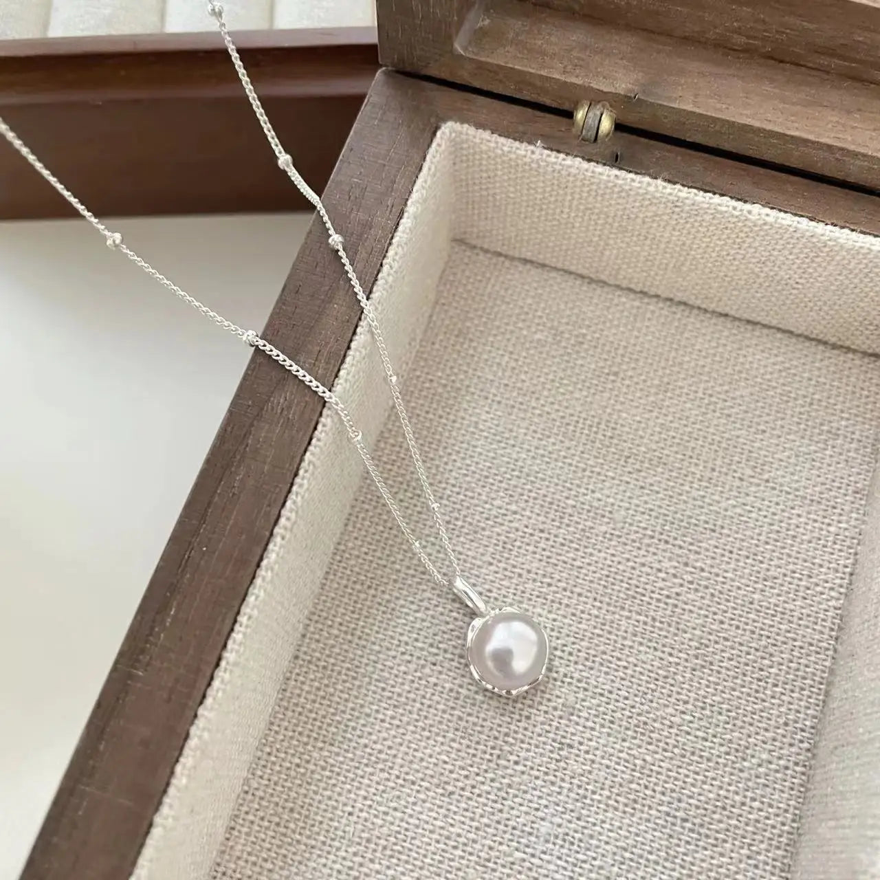 New Trendy Fashion 925 Silver Pearl Simple Elegant Thin Chain Pendant Necklace for Women Girl Jewelry Dropship Wholesale