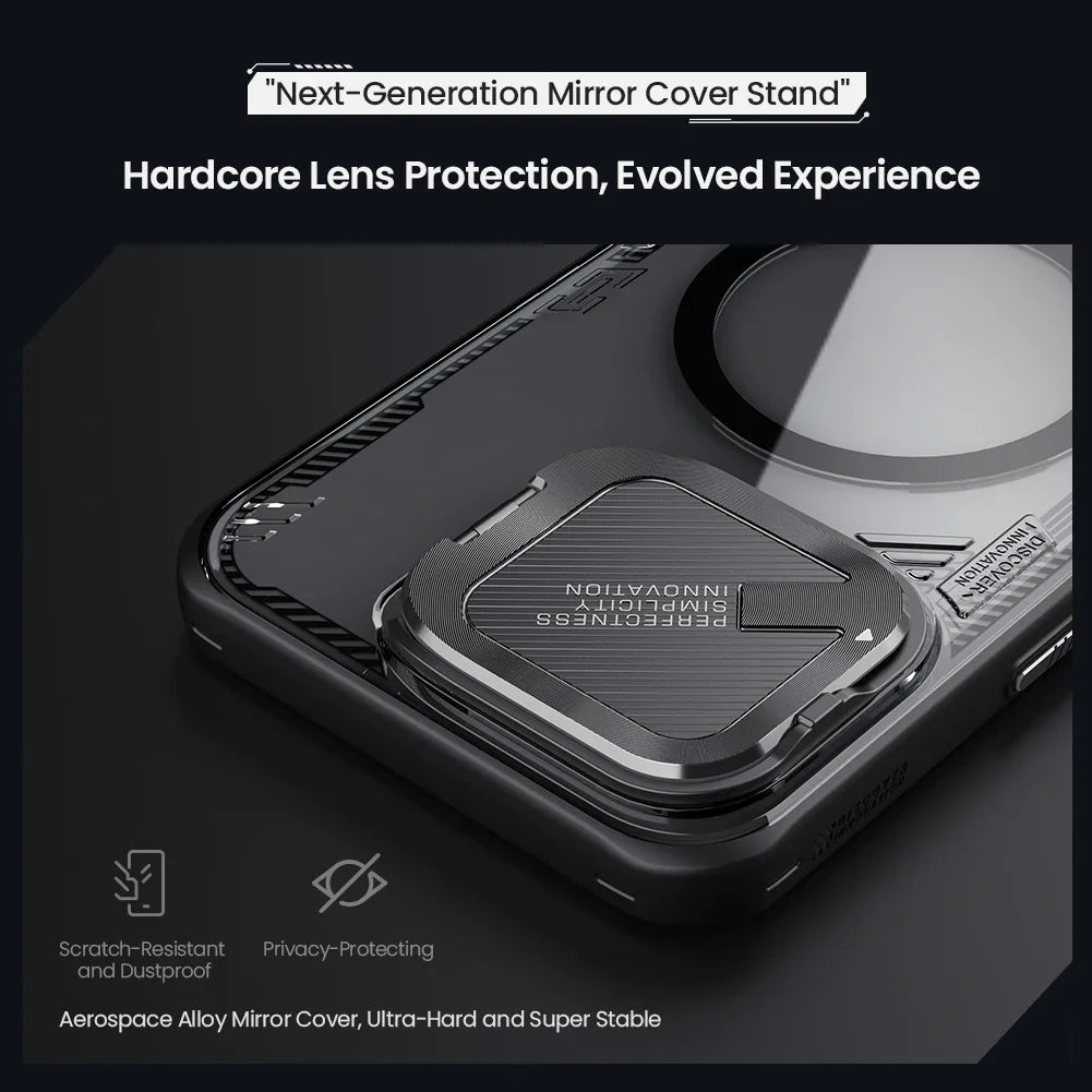 Nillkin-magnetic case for iPhone 16 series, Transparent PC Back cover, TPU frame, lens protection stand, MagSafe, Full Coverage