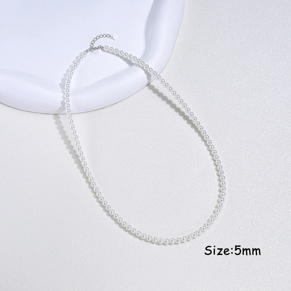 925 Sterling Silver 6mm Pearl Necklace For Women Jewelry On Neck  Pearl Bead Choker Cheap Items With Party Gift