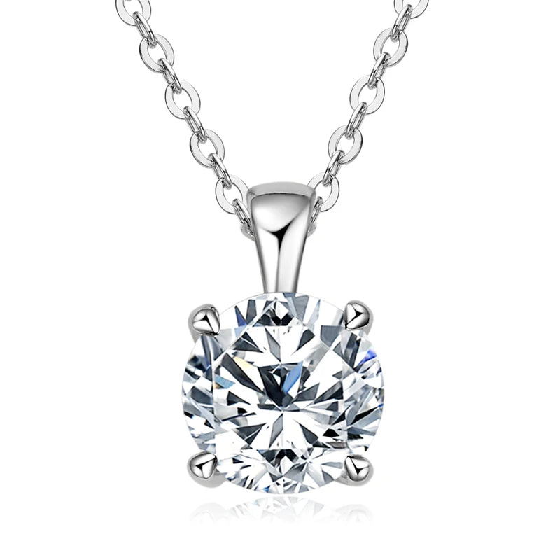 Real 1ct 2ct 3ct D Color Moissanite Pendant Necklace 925 Silver Chain for Women Simple Solitaire Lab Diamond Jewelry 4 Claw Gift