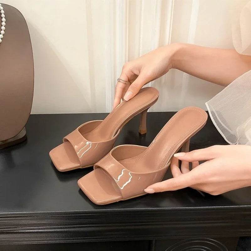 Summer New Slippers Women Trend Sexy Large Size Square Toe Thin Heels Shoes Ladies Casual Slippers Heel zapatos - Imbasat