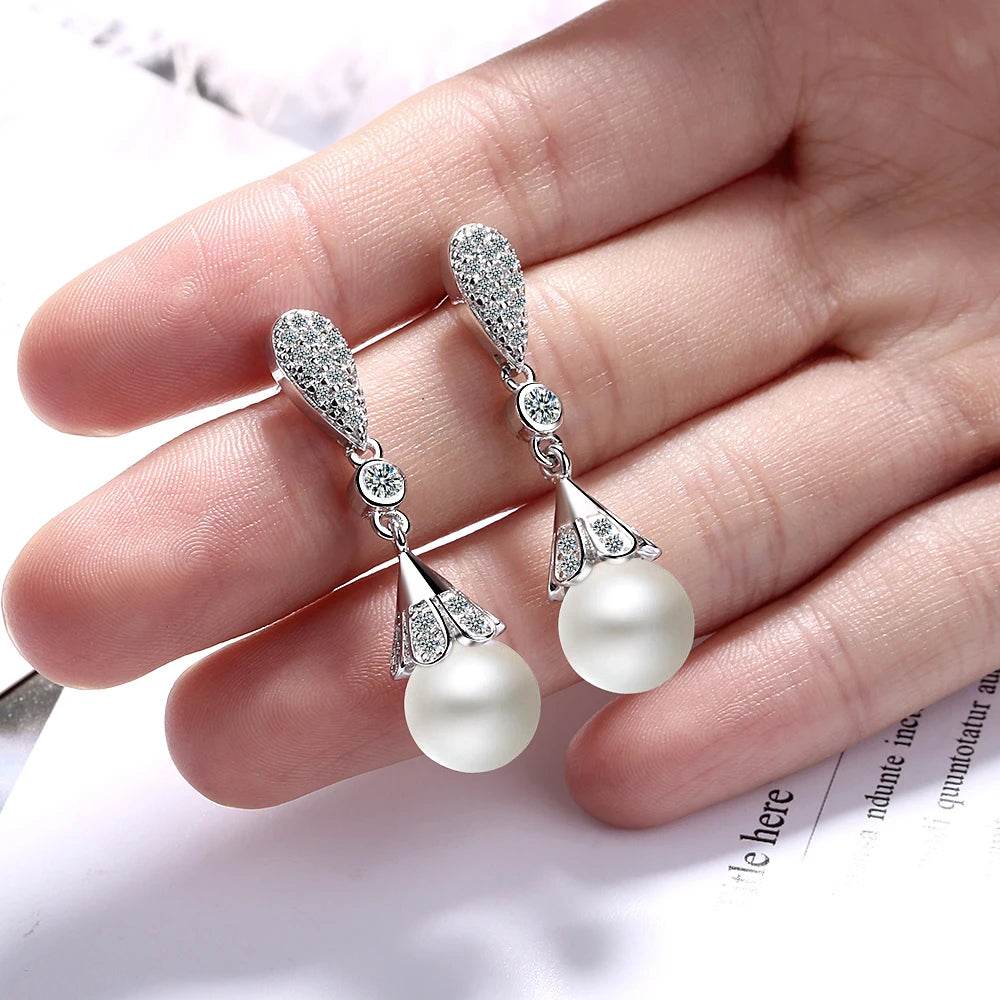 925 sterling silver Pearl Jewelry natural freshwater pearl drop earrings for women Silver Wedding Dangle Earring - Imbasat