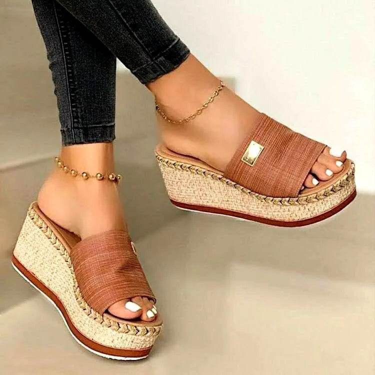 Womens High Heels Sandal Summer Leisure Wedges Sandals 2022 New Outdoor Beach Slippers Women Platform Mules Slipper Plus Size 43 - Imbasat