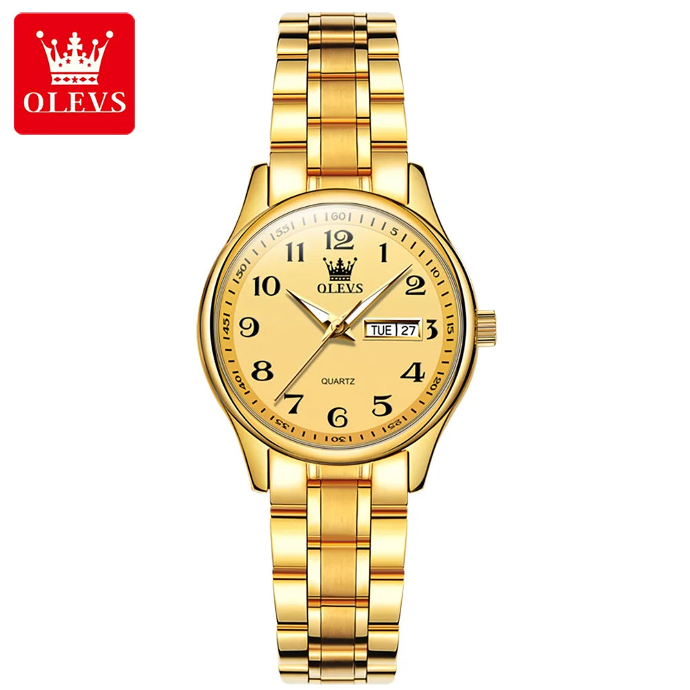 OLEVS Luxury Quartz Watch for Women Elegant Stainless Steel Watch Luminous Waterproof Week Date Wristwatch Ladies Dress Watch