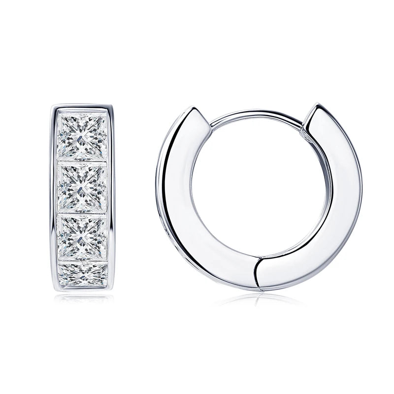 Anziw 3.20CTTW Princess Cut Moissanite Hoop Earrings 925 Silver