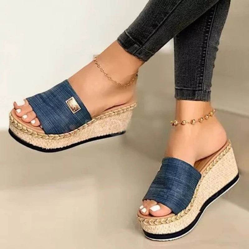 Womens High Heels Sandal Summer Leisure Wedges Sandals 2022 New Outdoor Beach Slippers Women Platform Mules Slipper Plus Size 43 - Imbasat