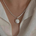 925 Silver Pearl Simple Elegant Thin Chain Pendant Necklace