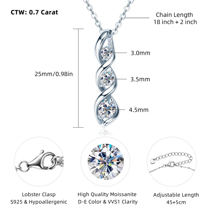 3 Stone Infinity Pendant Necklace 925 Sterling Silver