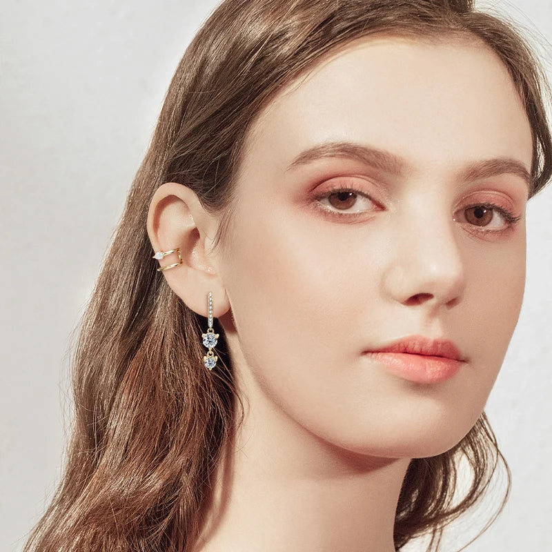 Anziw 4mm 5mm Round Moissanite Long Tassel Earrings 925 Sterling