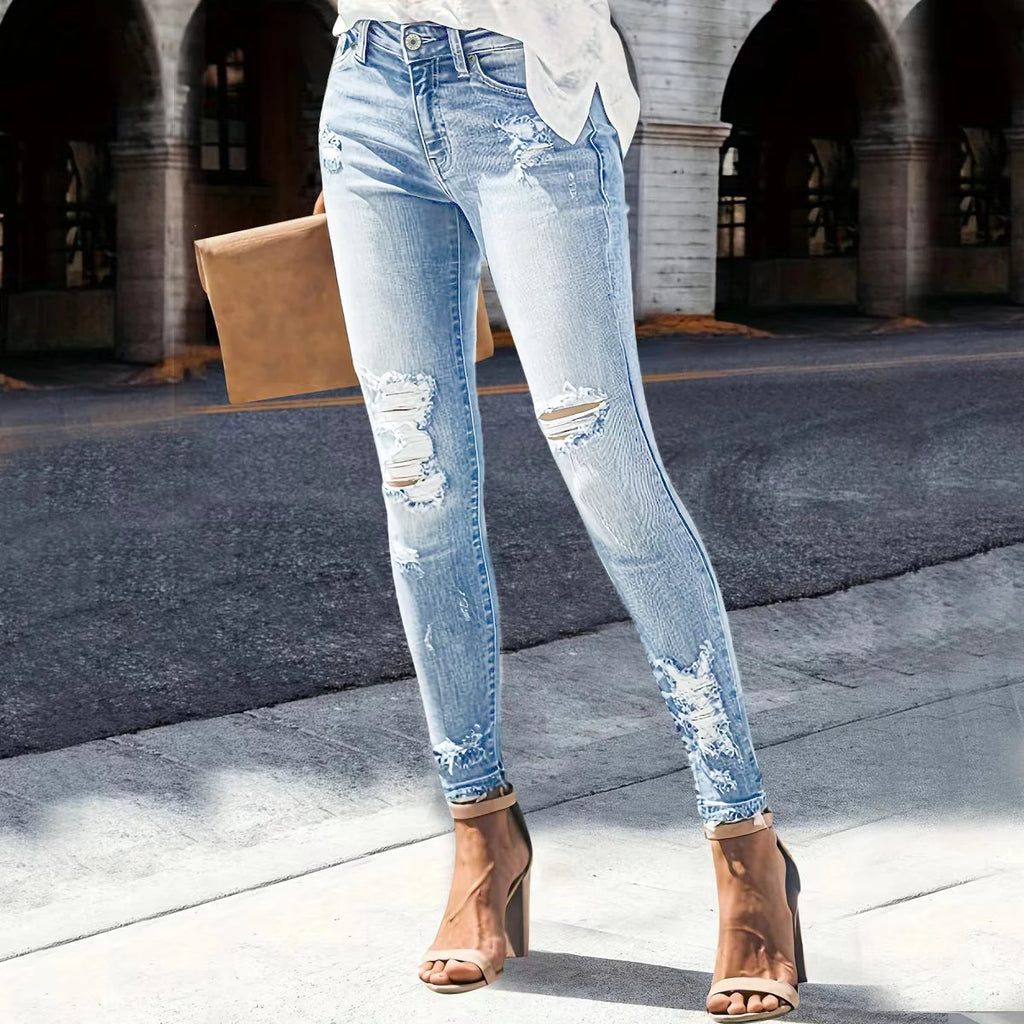 High waist hip stretch slim fit all-matching nine-point jeans