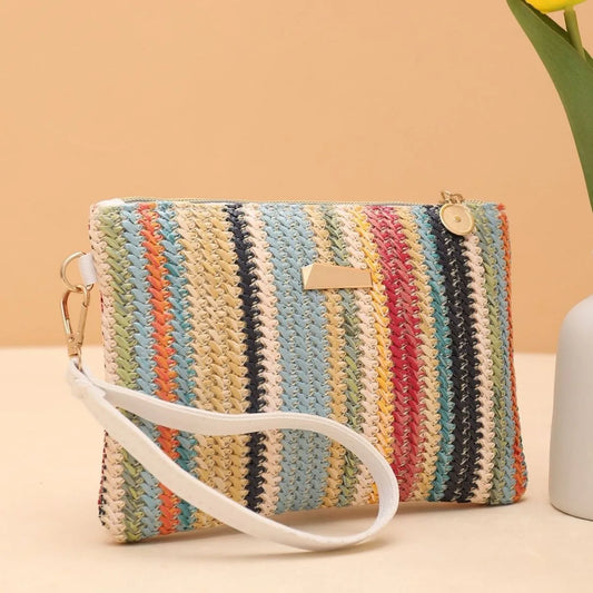 Rattan Knitting Women Straw Bags Fashion Colorful Summer Beach Clutch Bag Female Woven Wristlet Bag Wallet Money Coin Purse - Imbasat