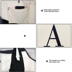 A-Z Canvas Totes bag Fashion Canvas Tote Letters Flower Portable Beach Shoulder Shopping Casual Beach Bag Large Capacity Handbag - Imbasat