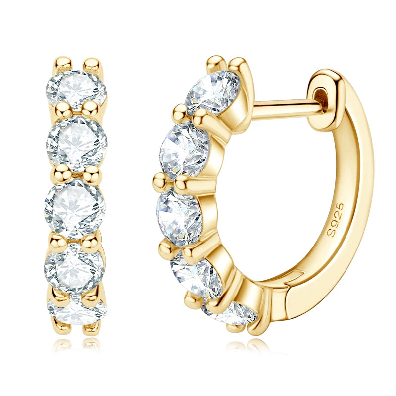 Anziw 14k Gold Plated Hoop Earrings for Women 3.5mm D Color 925 Sterling Silver Moissanite Diamond Huggie Earring Girls Jewelry