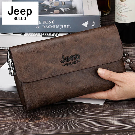 JEEP BULUO Brand PU Leather Clutch Bag In Three Colors New Style Men's Wallet Long Card Bag Men's Wallet Zipper Large Space - Imbasat