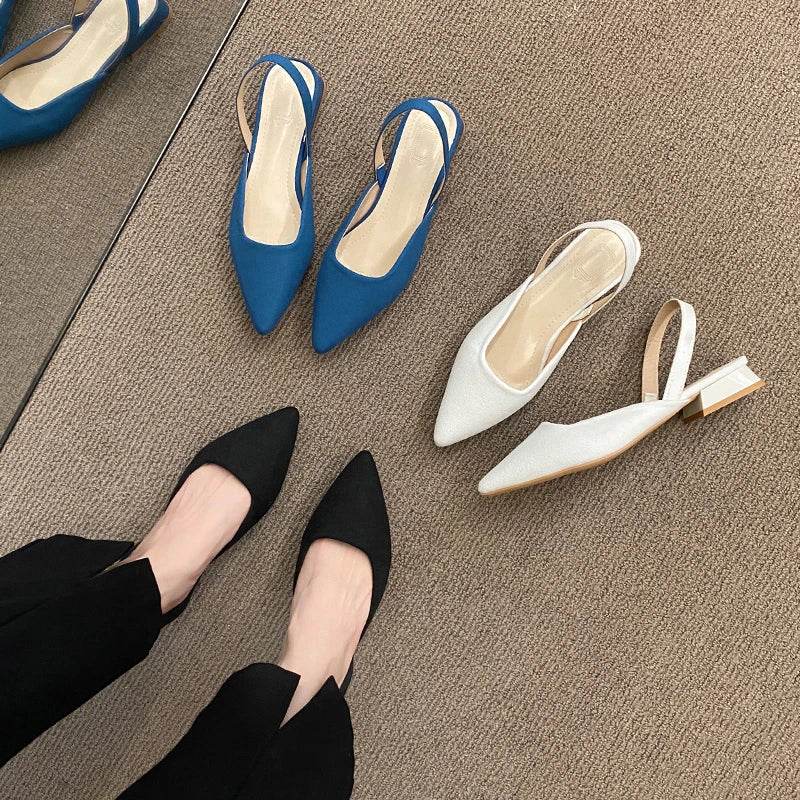 Summer Women New Sexy Retro Solid Color Heels PU Leather Shoes Outdoor Banquet Party Pointed Shoes Fashion Sandals Plus Size 42 - Imbasat