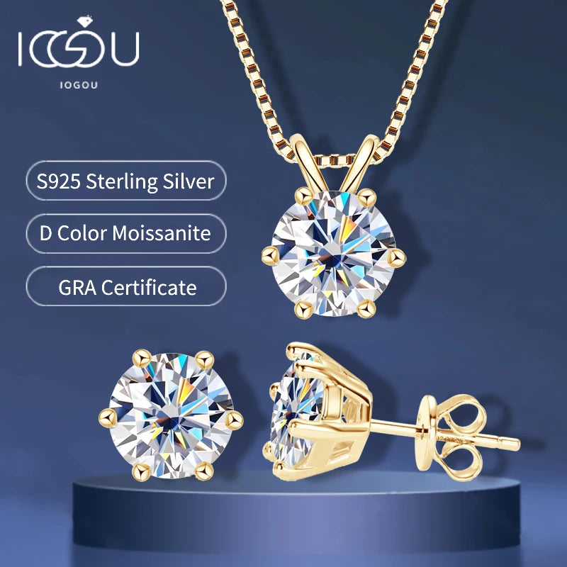 IOGOU Real 925 Silver Moissanite Jewelry Set Gold