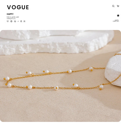 Yhpup Shell Pearls Handmade Necklace Fashion Stainless Steel Gold Color Collar Neck Daily Delicate Chic Trendy Jewelry Gift