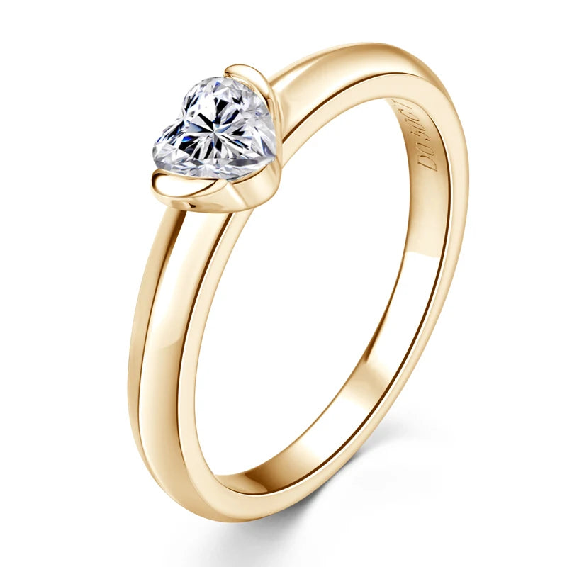 Anziw Rose Gold Color 0.5ct Heart Shaped Moissanite Solitaire Ring Silver 925 for