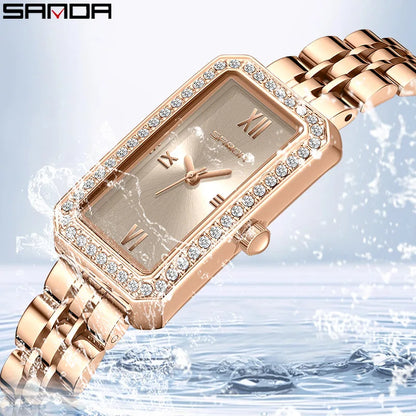 Sanda 1122 Trendy Design 2023 Hot Sale Rectangle Dial Waterproof Quartz Movement Business Women Analog Wrist Watch